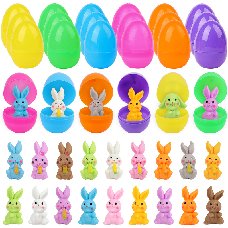 Party Games Easter For Kids - 24 stuks paaseieren met konijnenfiguurtjes voor