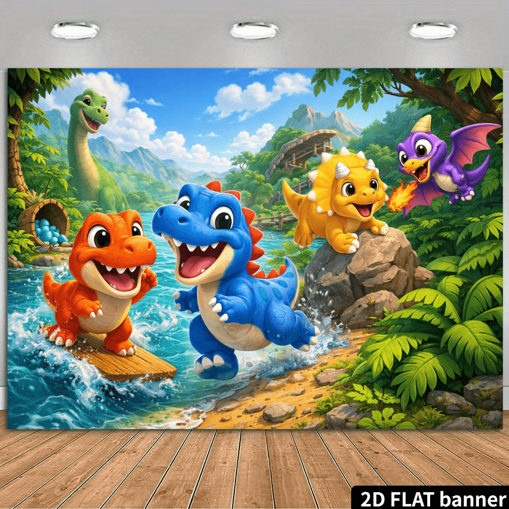 Party Games Stream - 2D cartoon dinosaurus stenen brug achtergrond,