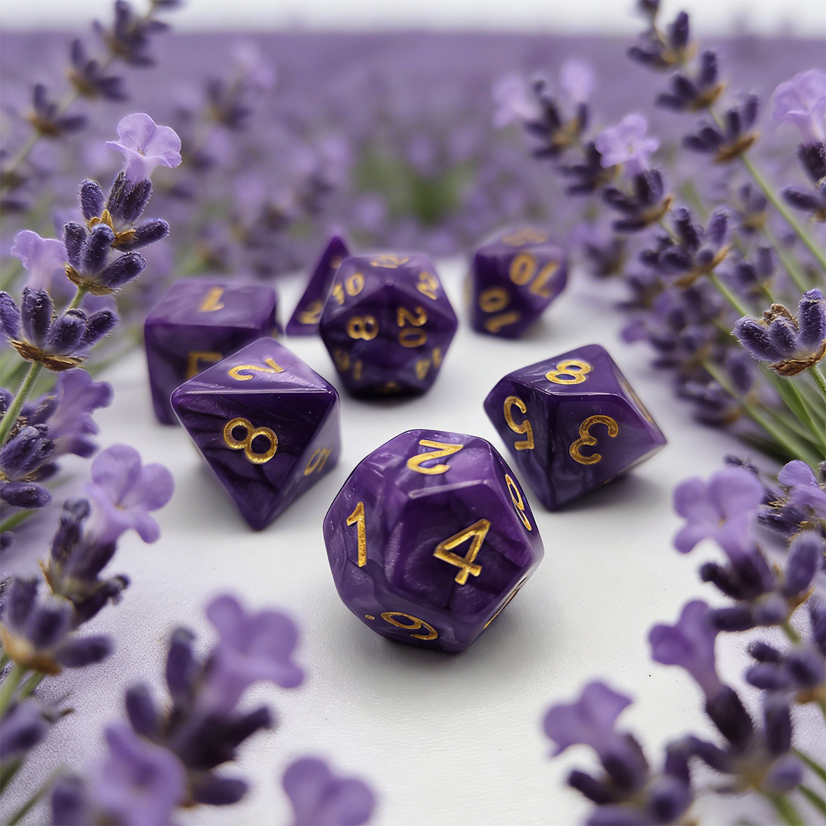 Party Games Mystery - 7-delige dobbelstenenset met mysterieuze paarse textuur